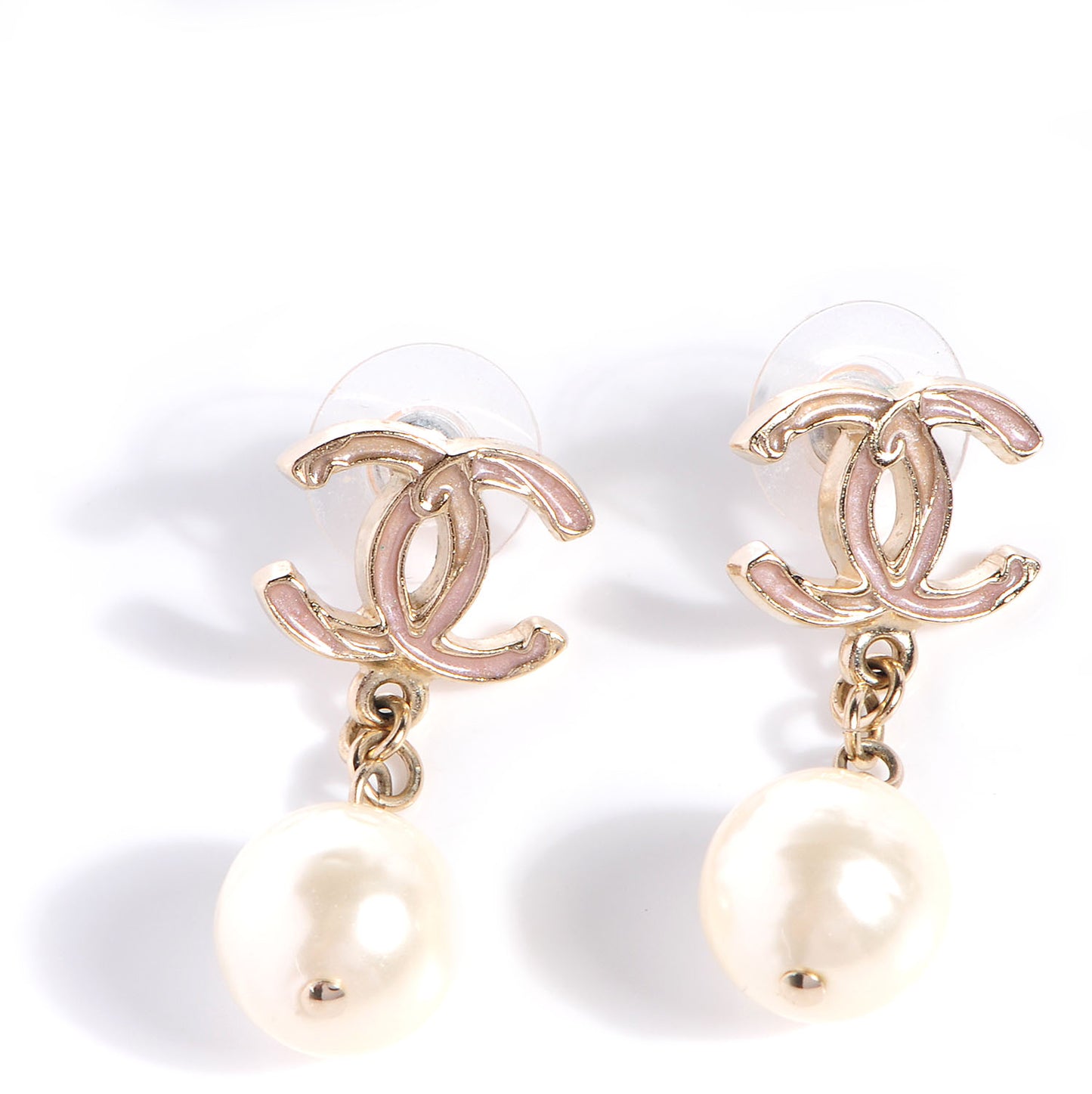 Enamel CC Pearl Dangle Earrings Pink