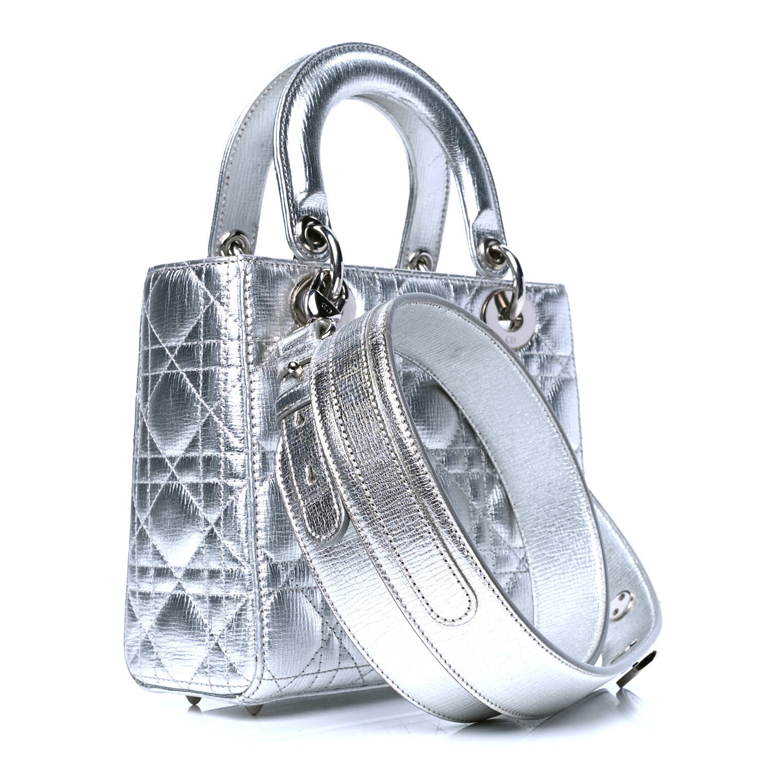 Christian Dior Metallic Grained Calfskin Cannage Small Lucky Badges My Lady Dior Silver 3 of 6