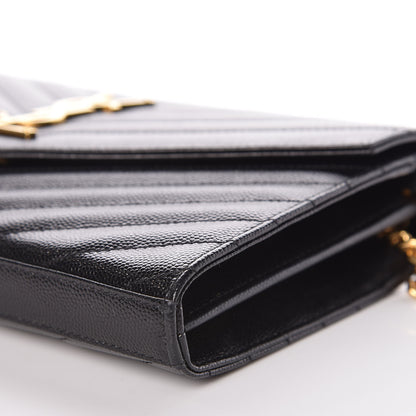 Saint Laurent Grain De Poudre Matelasse Chevron Monogram Chain Wallet Black 6 of 17