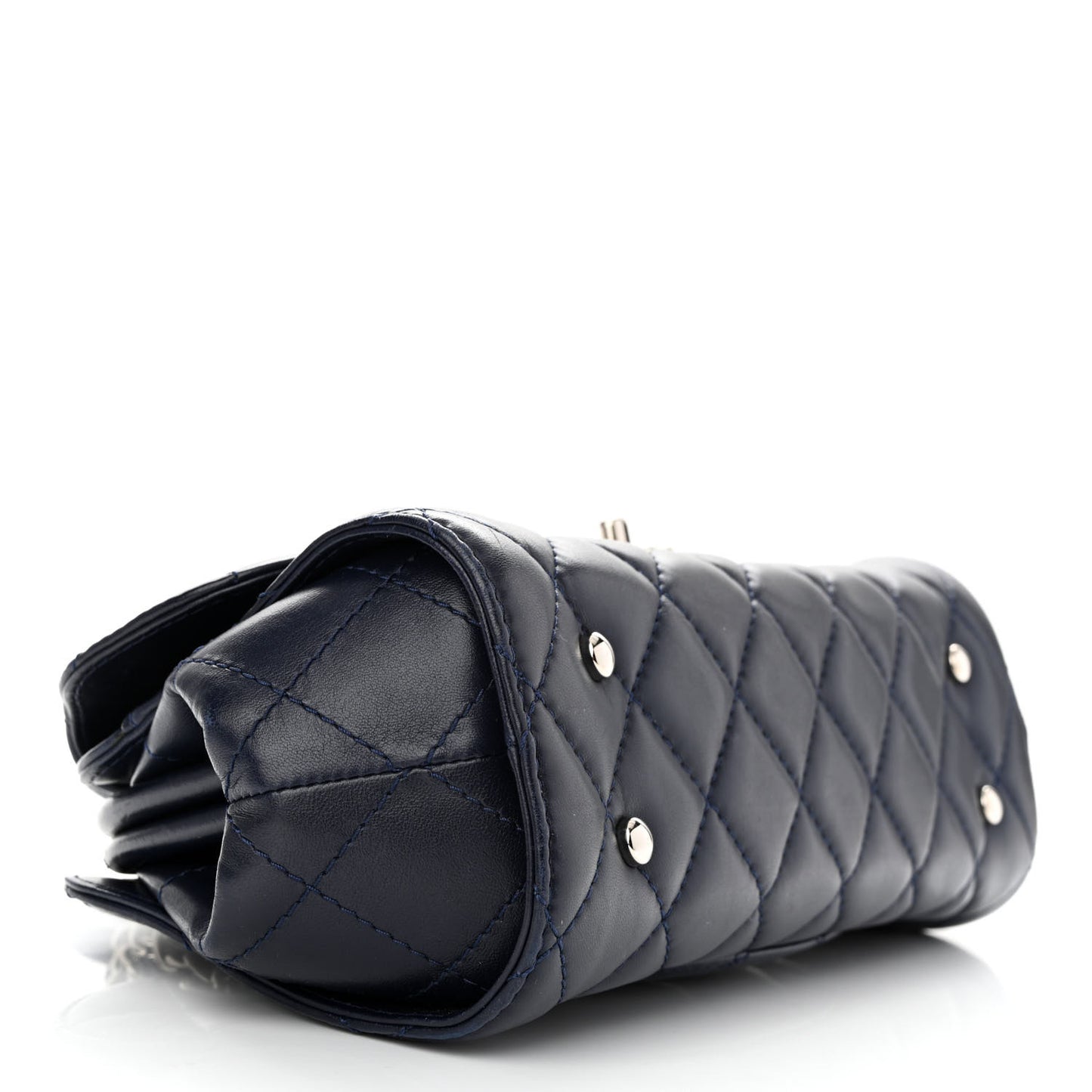 Calfskin Quilted Kisslock Frame Chain Bag Navy