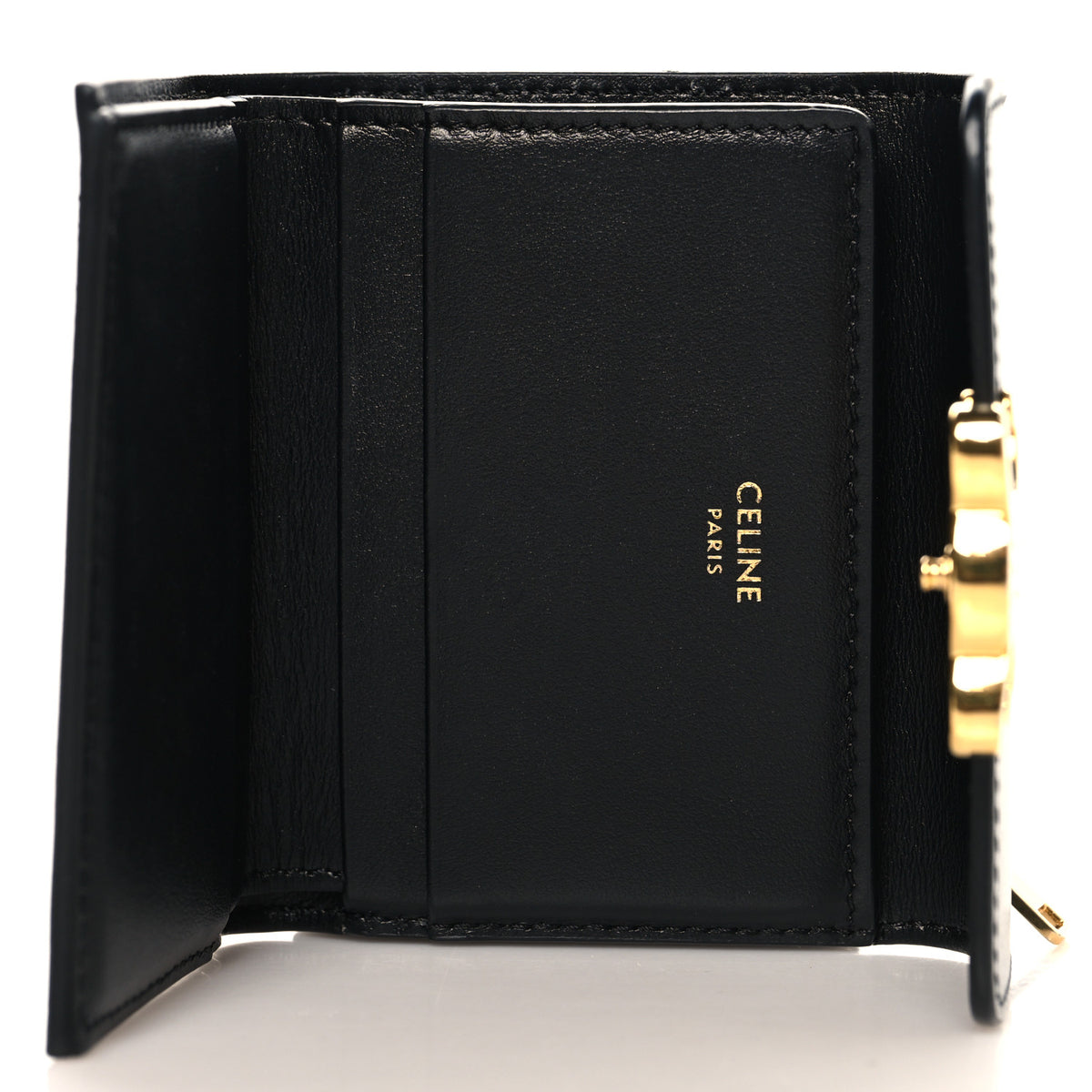 Celine Calfskin Compact Triomphe Wallet With Coin Purse Black 6 of 7