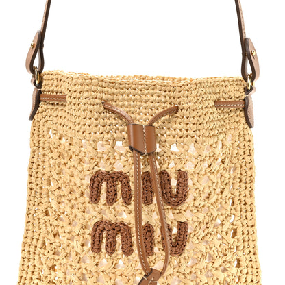 Miu Miu Raffia Crochet Drawstring Pouch Naturale Cognac 7 of 9