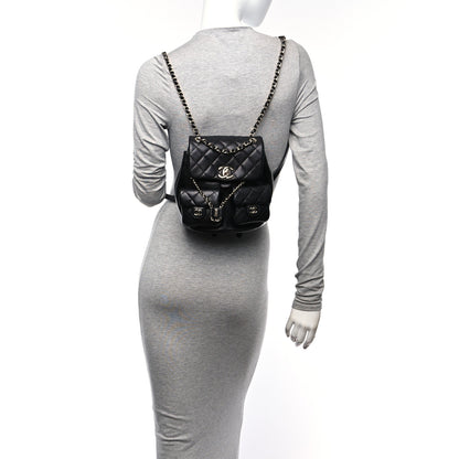 Chanel Shiny Caviar Quilted Medium Duma Pockets Drawstring Backpack Black 2 of 10