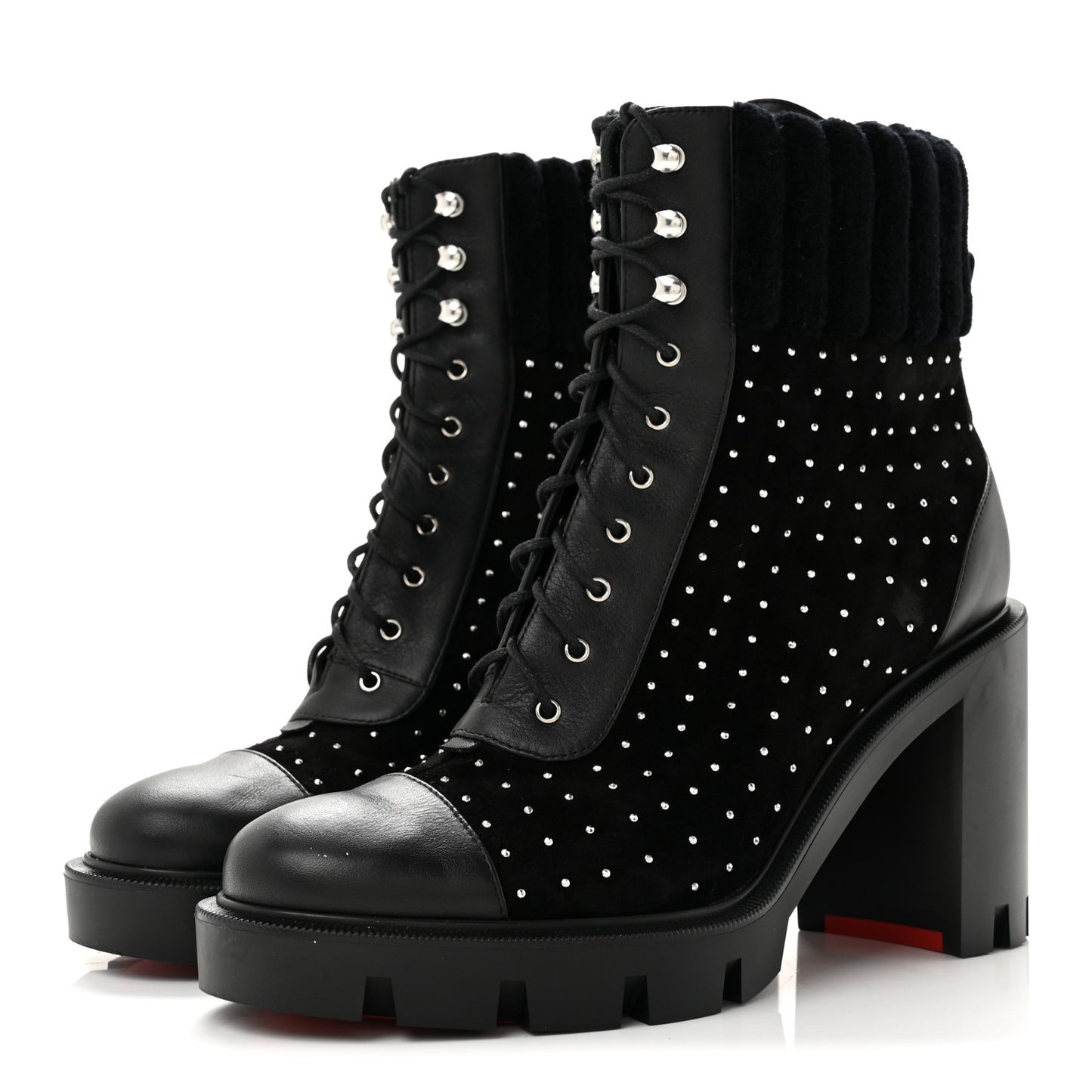 Calfskin Suede Cake Velvet Studded Dakita Lug 70 Boots 37.5 Black