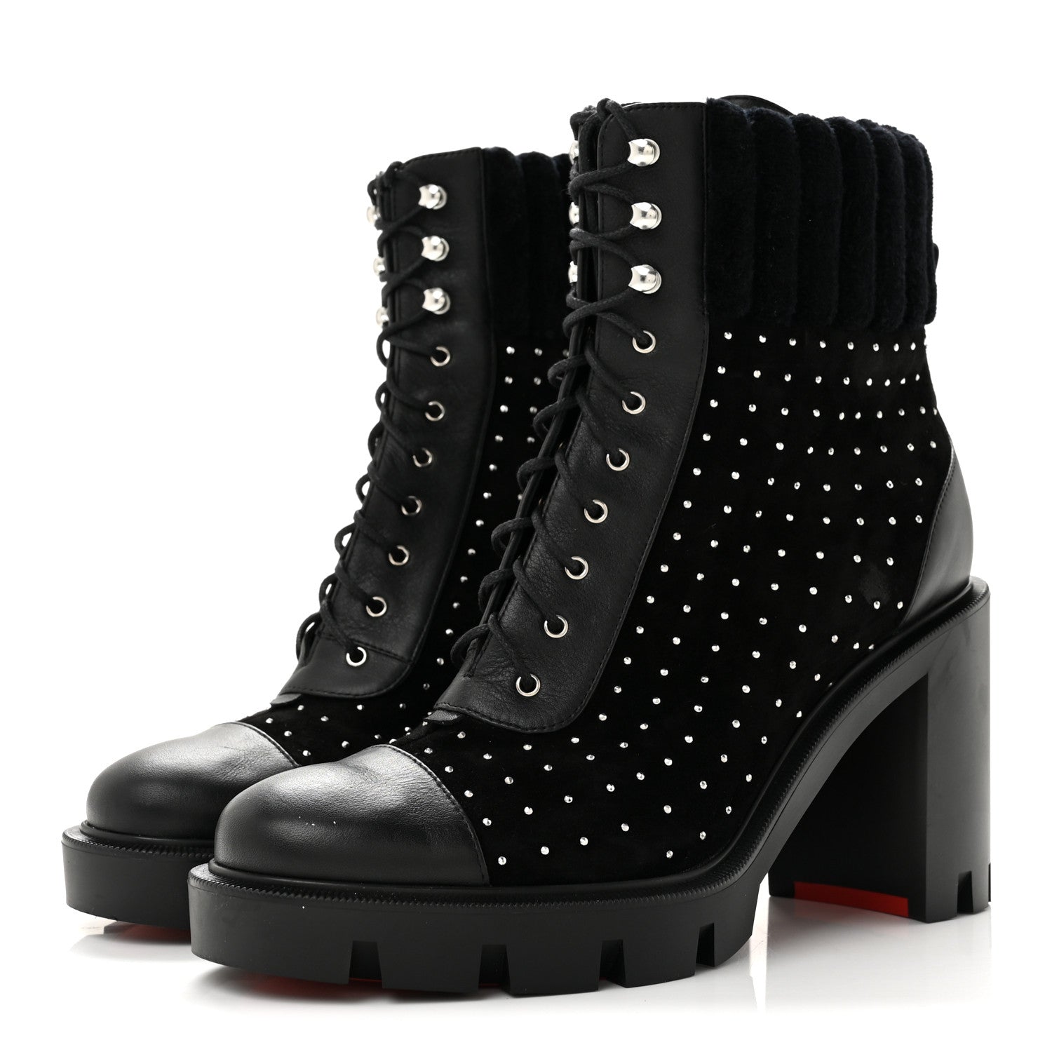 Christian Louboutin Calfskin Suede Cake Velvet Studded Dakita Lug 70 Boots 37.5 Black 4 of 8