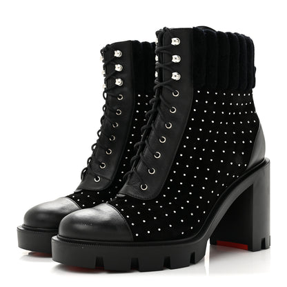 Christian Louboutin Calfskin Suede Cake Velvet Studded Dakita Lug 70 Boots 37.5 Black 4 of 8