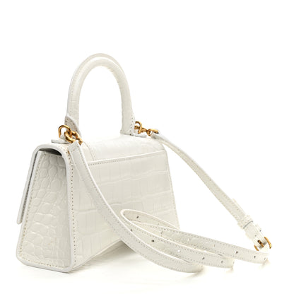 Balenciaga Shiny Calfskin Crocodile Embossed Hourglass Top Handle Bag XS White 2 of 14