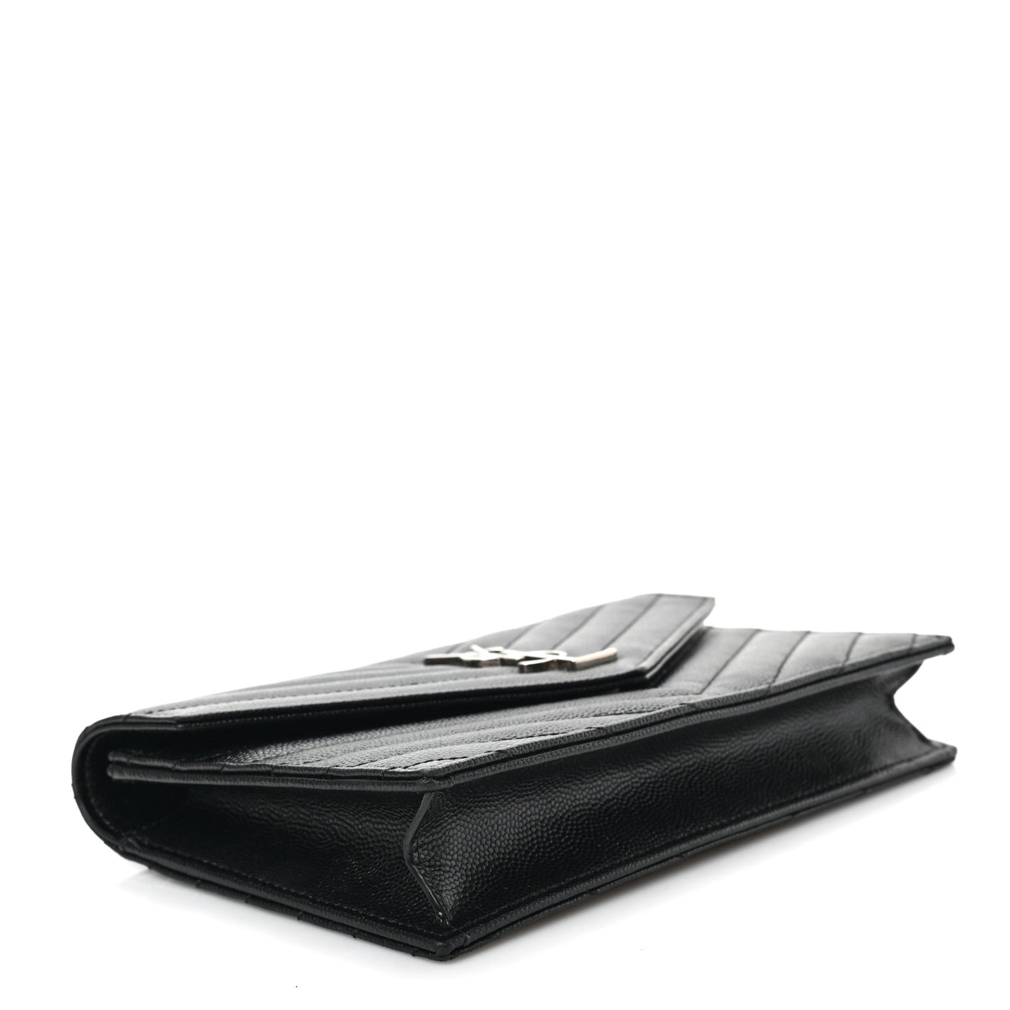 Grain De Poudre Matelasse Chevron Monogram Envelope Chain Wallet Black