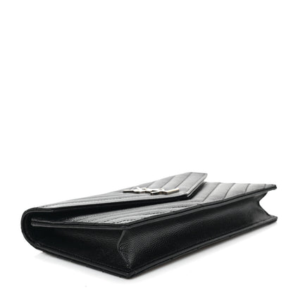 Saint Laurent Grain De Poudre Matelasse Chevron Monogram Envelope Chain Wallet Black 3 of 7