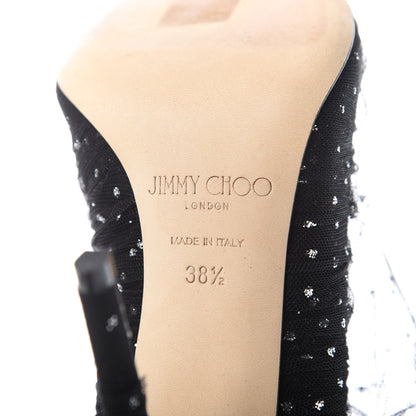 Jimmy Choo Suede Tulle Lavish 100 Pumps 38.5 Black Silver 7 of 8