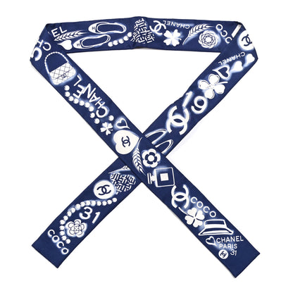 Chanel Silk CC Slim Bandeau Scarf Navy Ivory 1 of 3