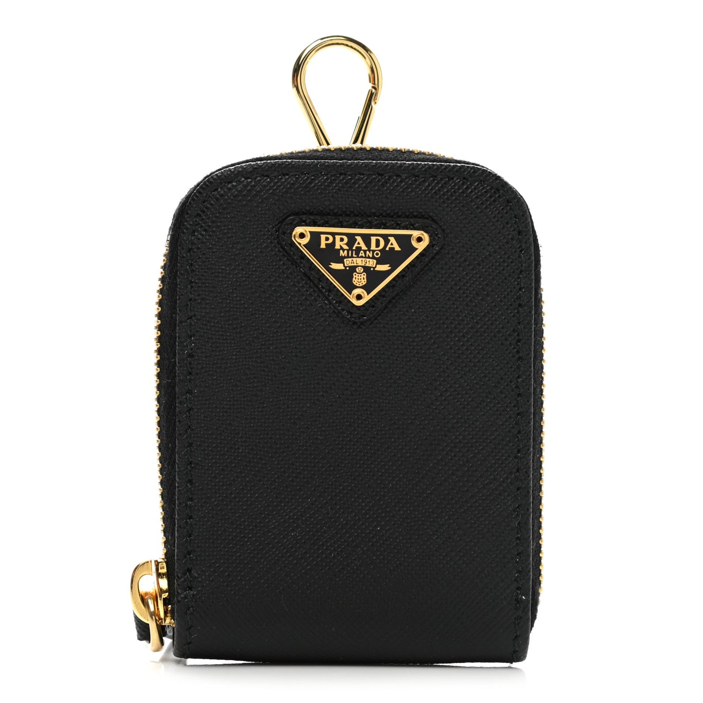 Saffiano Triangle Zip Around Mini Pouch Black