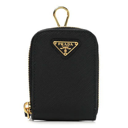 Prada Saffiano Triangle Zip Around Mini Pouch Black 1 of 8