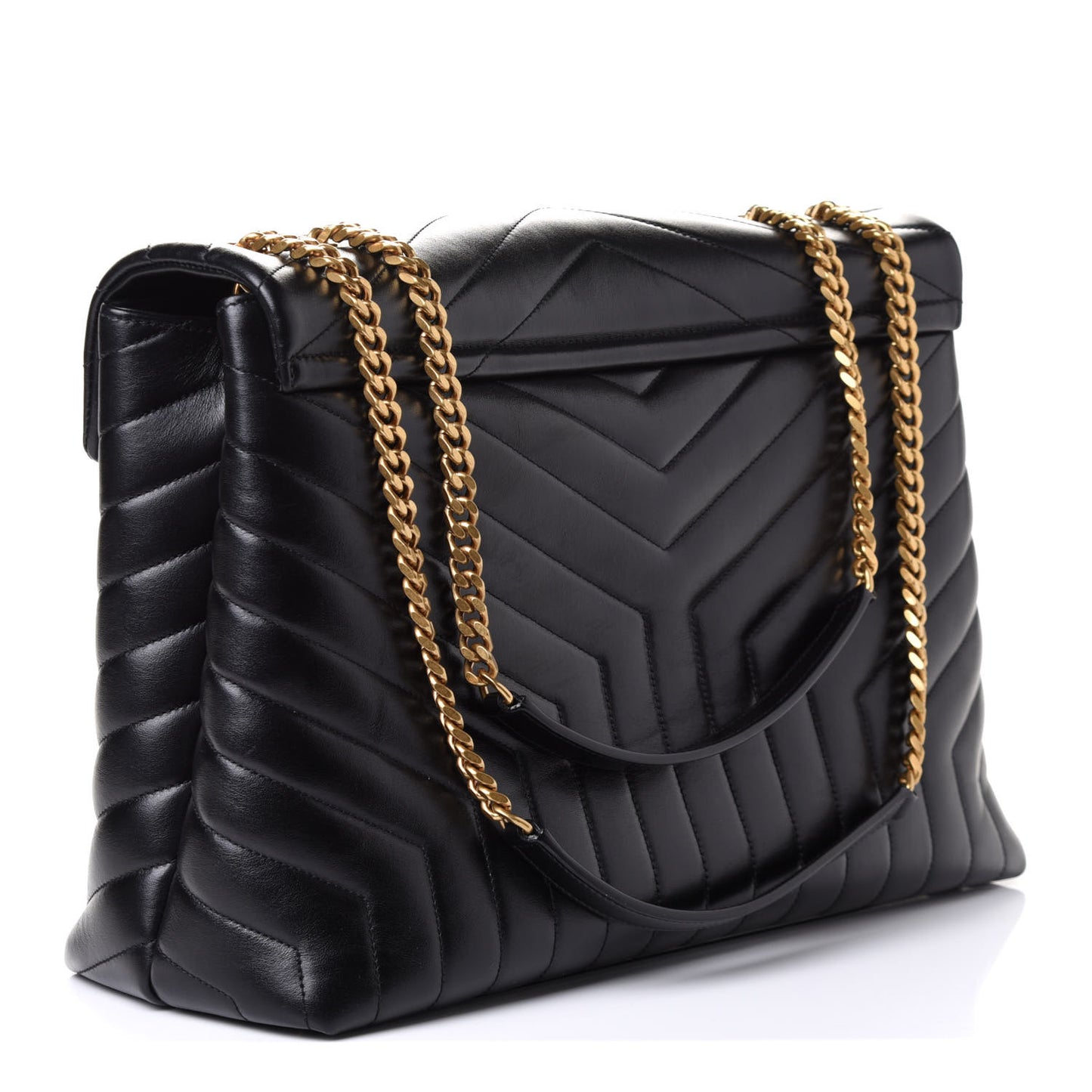 Calfskin Y Quilted Monogram Large Loulou Chain Satchel Black