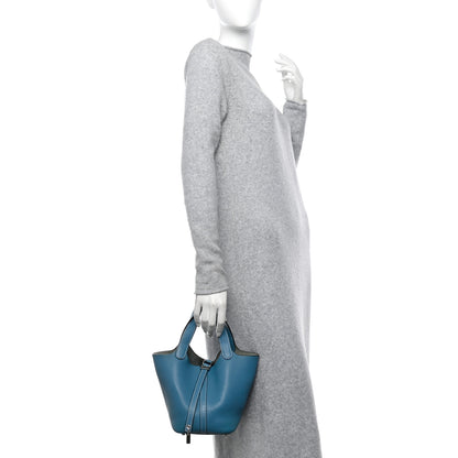 Hermes Taurillon Clemence Picotin Lock 18 PM Blue Jean 2 of 13