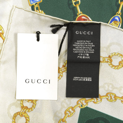 Gucci Silk Twill Chain Print Square Scarf Ivory Dark Green 2 of 3