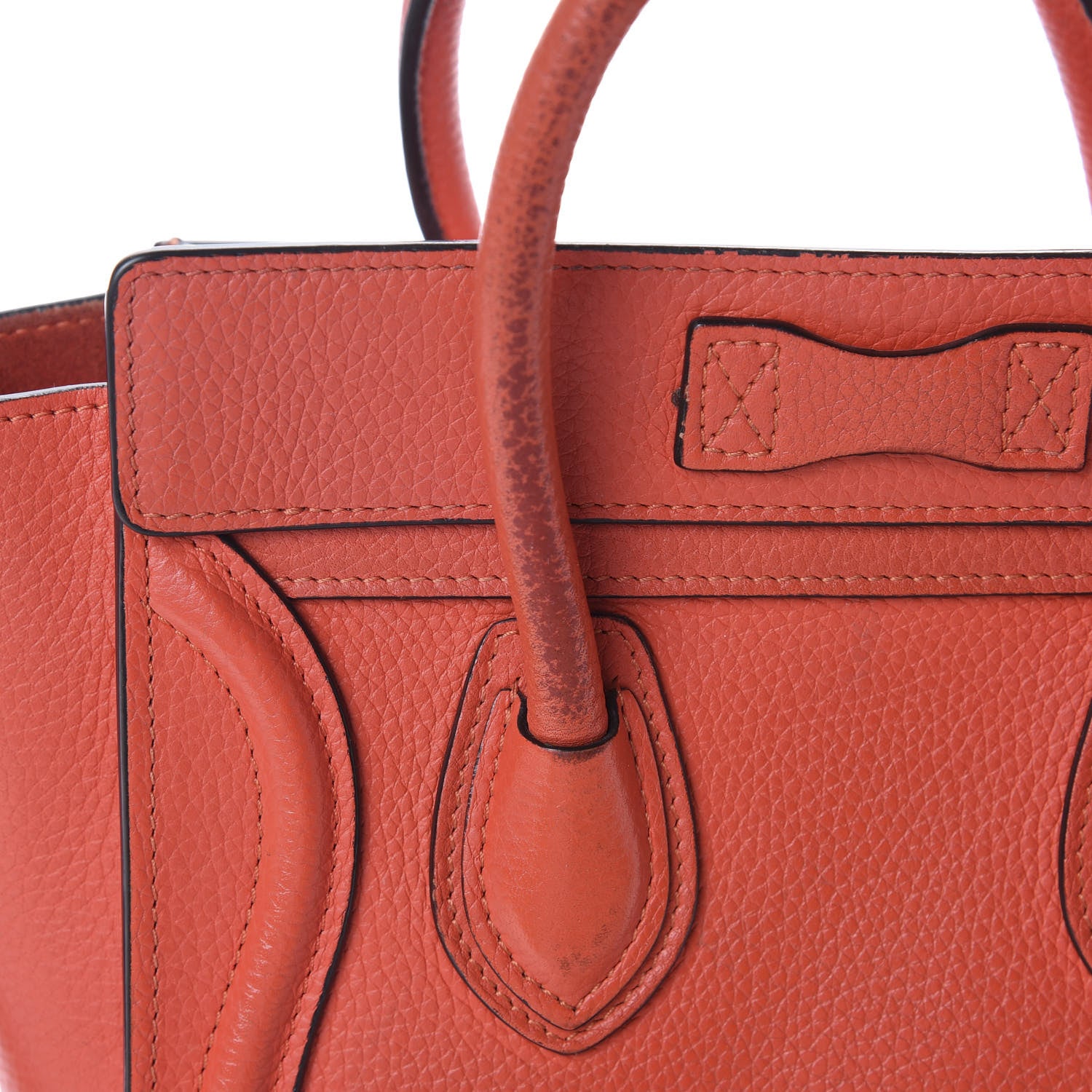 Celine Drummed Calfskin Nano Luggage Vermillion 12 of 15