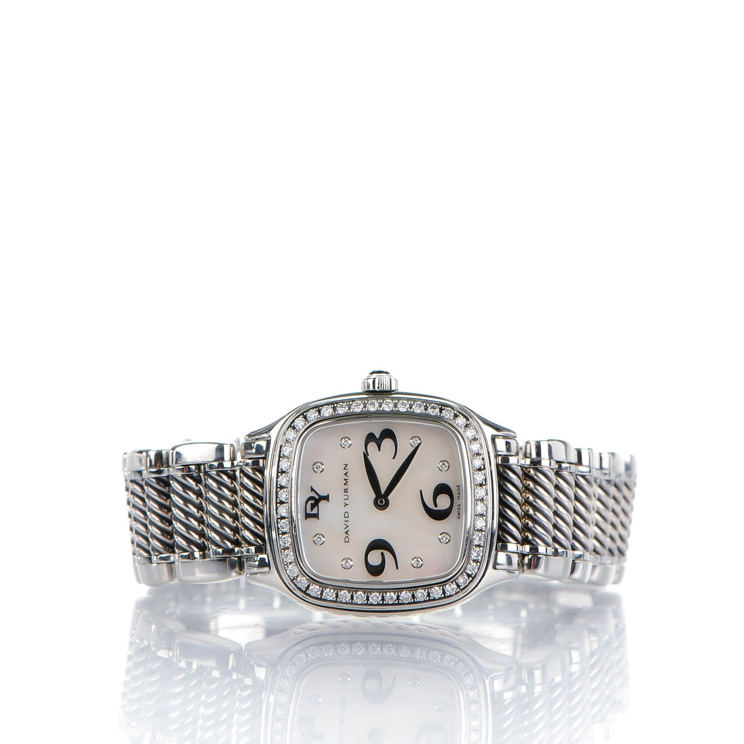 David Yurman Stainless Steel Diamond Bezel Mother of Pearl 25mm Thoroughbred Quartz Watch 2 of 8