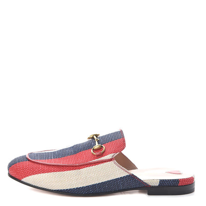 Gucci Canvas Sylvie Stripe Womens Princetown Slippers 37 Mystic White Hibiscus Red Maritime 1 of 8