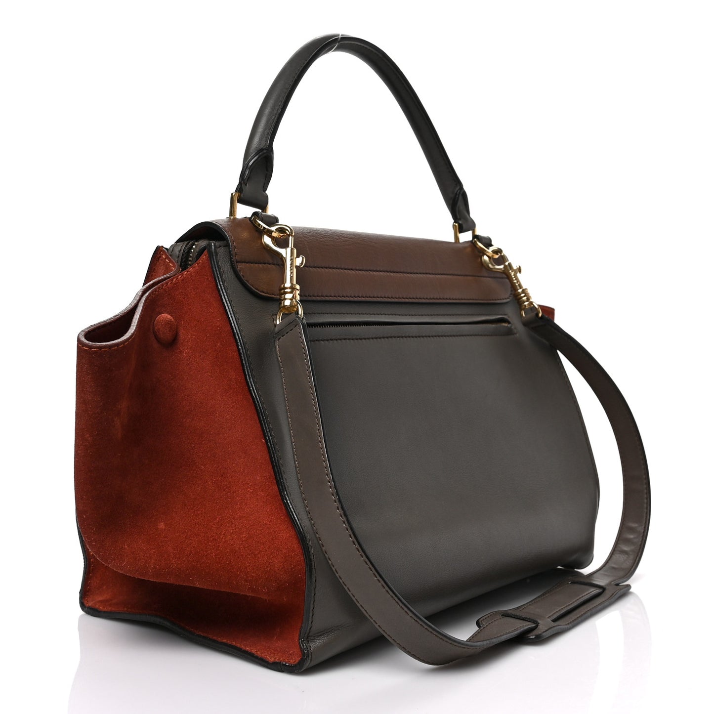 Calfskin Suede Medium Tri-Color Trapeze Terracotta