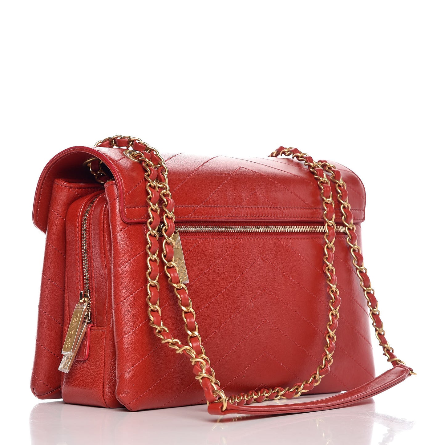 Lambskin Chevron Stitched Medium Envelope Flap Red