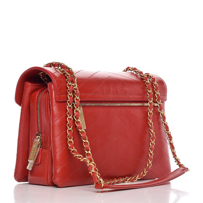 Chanel Lambskin Chevron Stitched Medium Envelope Flap Red 3 of 9