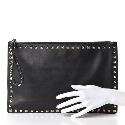Valentino Garavani Vitello Large Rockstud Zip Wristlet Pouch Black 2 of 6