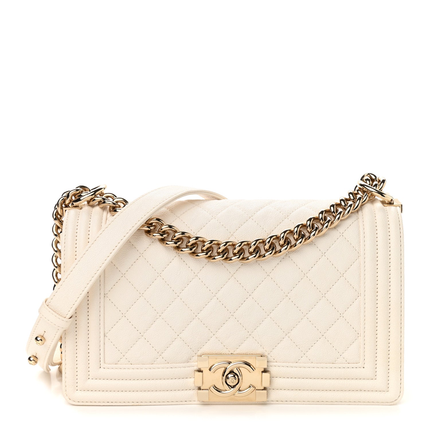Chanel Caviar Quilted Medium Boy Flap White 1 of 10