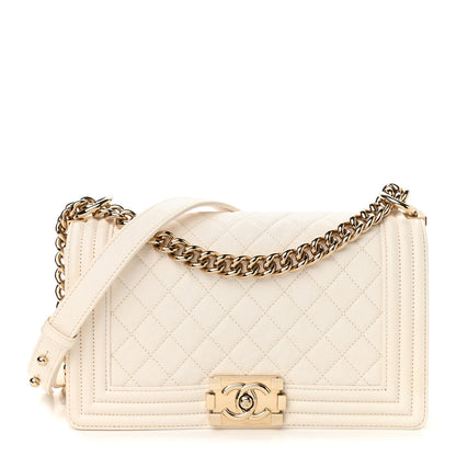 Chanel Caviar Quilted Medium Boy Flap White 1 of 10
