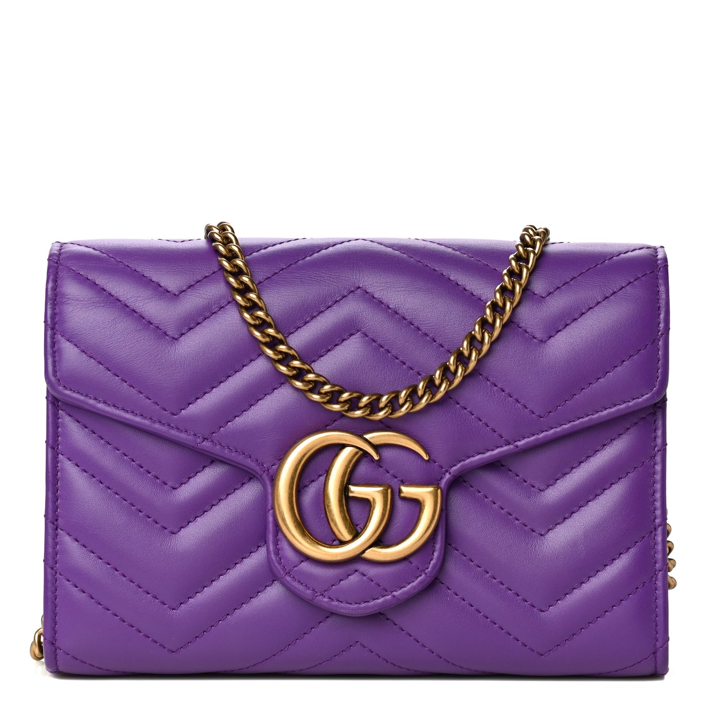 Calfskin Matelasse GG Marmont Chain Wallet Shine Purple