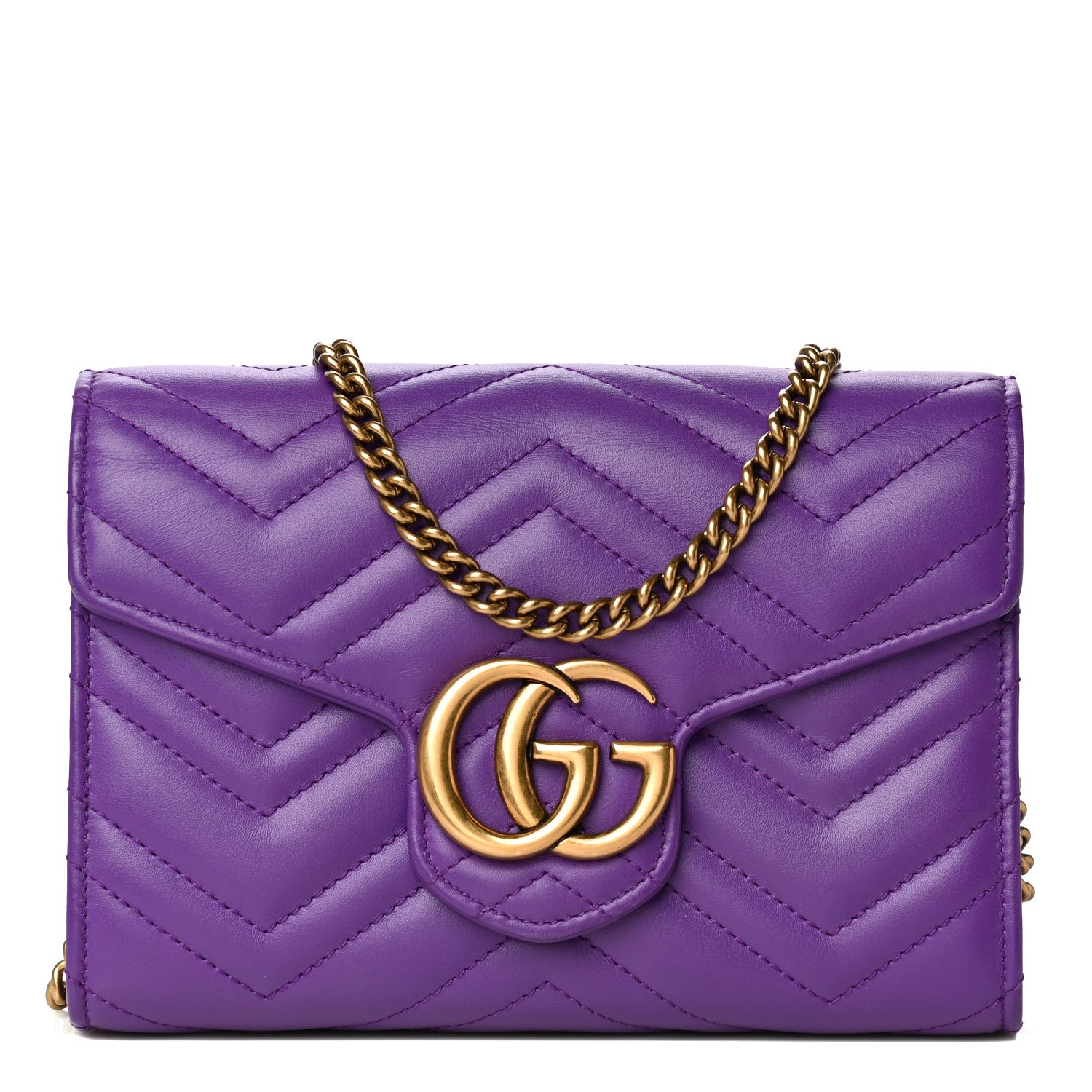 Gucci Calfskin Matelasse GG Marmont Chain Wallet Shine Purple 1 of 12