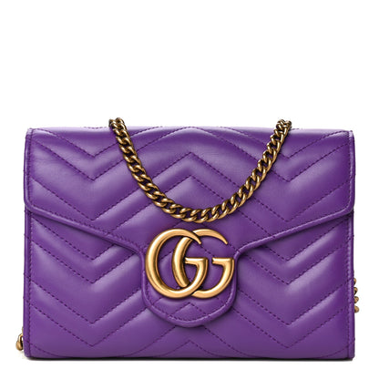 Gucci Calfskin Matelasse GG Marmont Chain Wallet Shine Purple 1 of 12