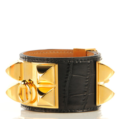 Hermes Matte Alligator Collier De Chien CDC Bracelet S Black 3 of 6