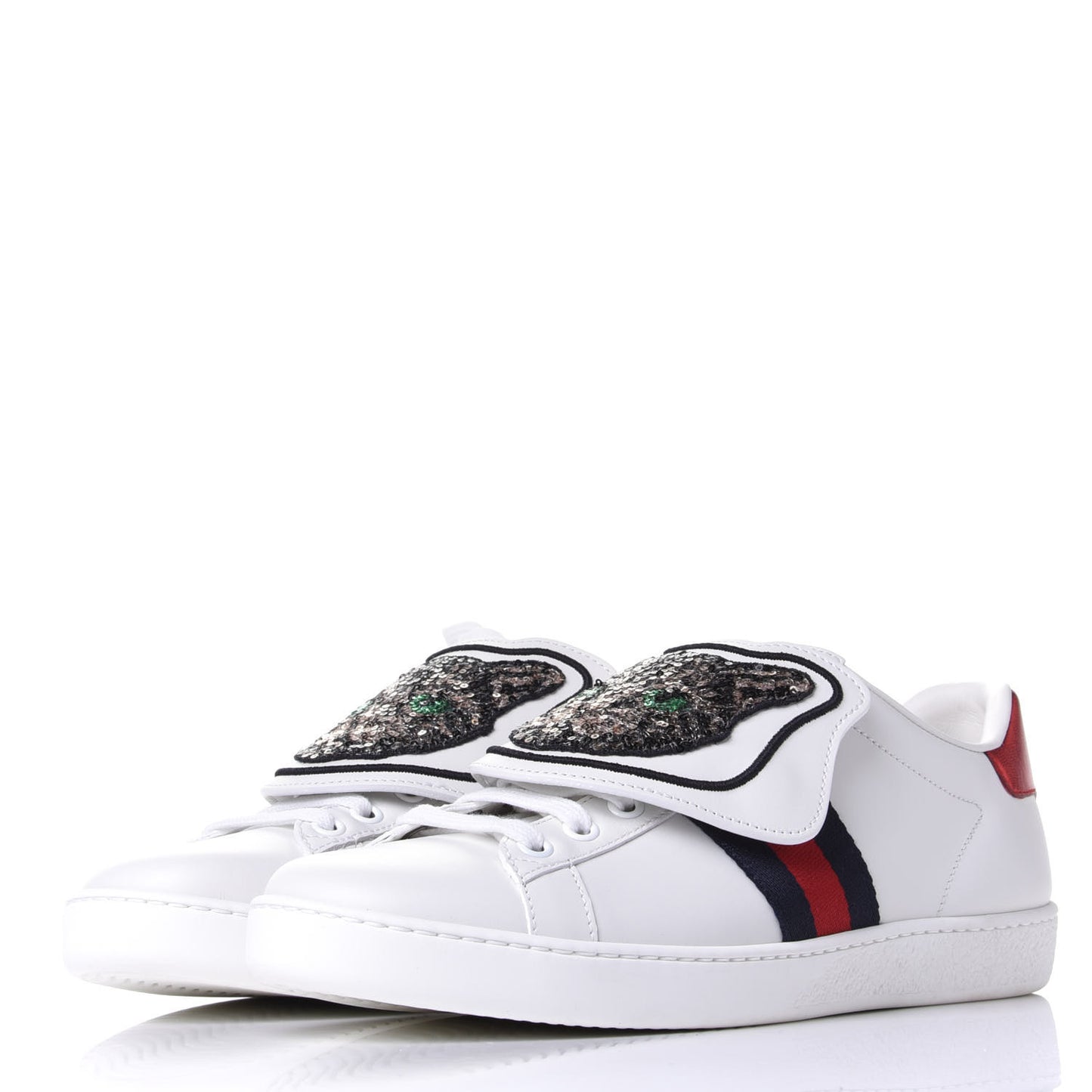 Calfskin Sequins Web Cat Womens Ace Sneakers 37.5 White
