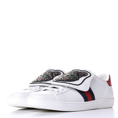 Gucci Calfskin Sequins Web Cat Womens Ace Sneakers 37.5 White 3 of 11