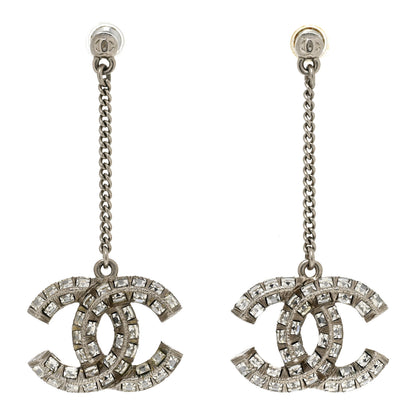 Chanel Baguette Crystal CC Drop Earrings Silver 1 of 4