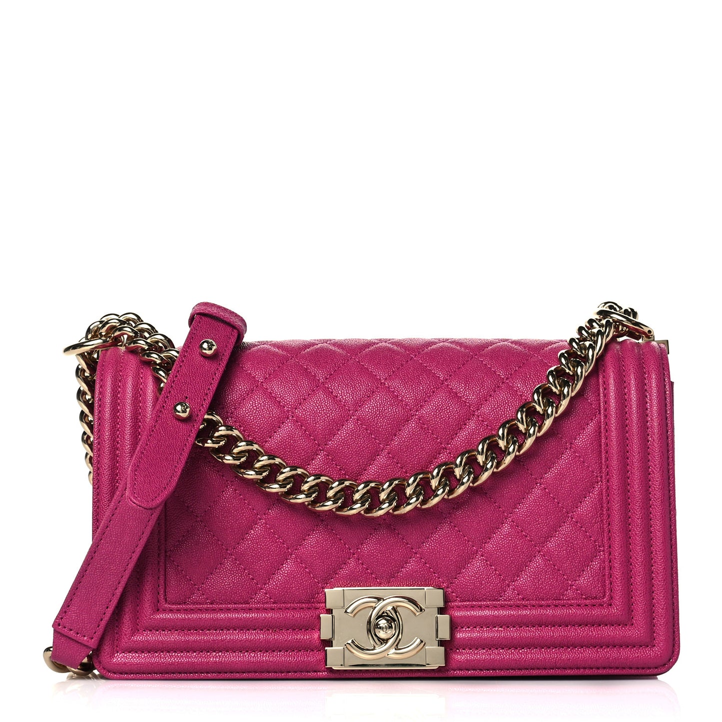 Caviar Quilted Medium Boy Flap Fuchsia