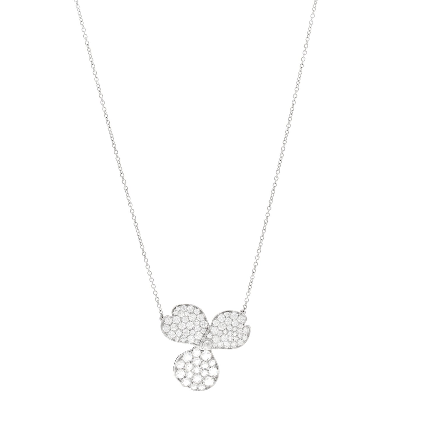 Platinum Diamond Large Paper Flowers Pave Pendant Necklace