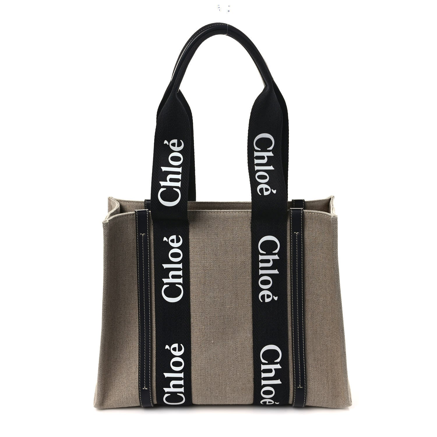 Chloe Linen Calfskin Medium Woody Ribbon Tote Black Blue 1 of 9