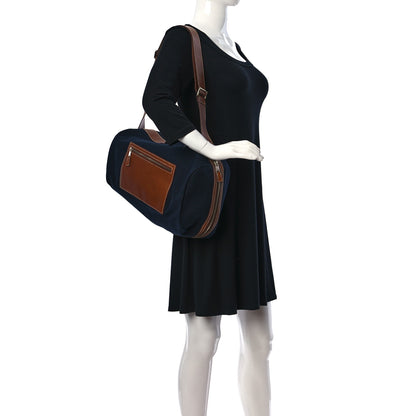 Hermes Toile Goeland Idro Calfskin Odyssee Terre Duffle Bag Bleu Marine Gold 2 of 10