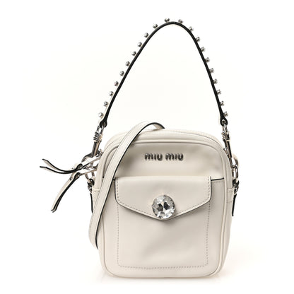 Miu Miu Vitello Soft Calfskin Crystal Embellished Solitaire Camera Bag White 1 of 10