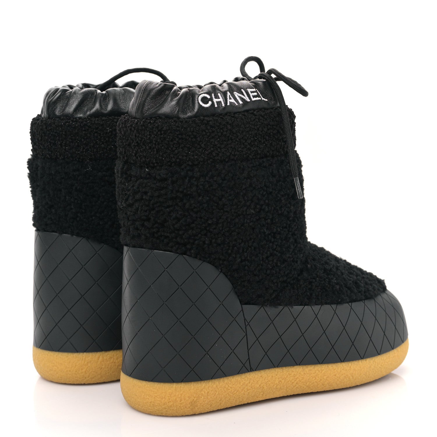 Chanel Tweed Shearling Sheepskin Drawstring Snow Ankle Boots 36 Black 4 of 8