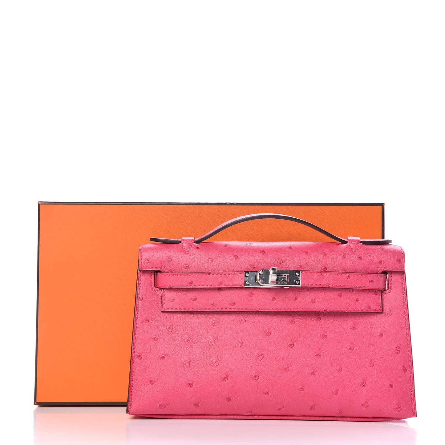 Ostrich Kelly Pochette Clutch Rose Tyrien