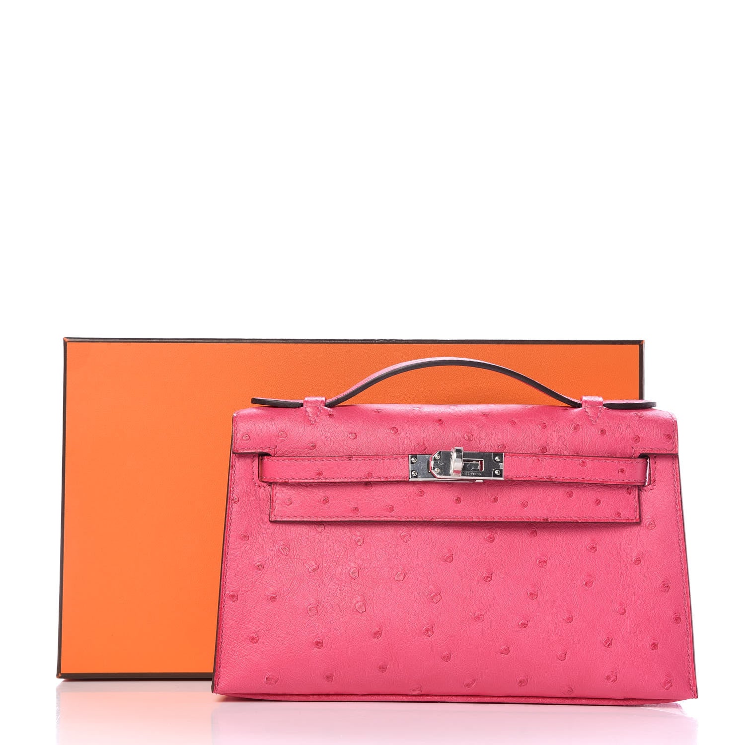 Hermes Ostrich Kelly Pochette Clutch Rose Tyrien 29 of 29
