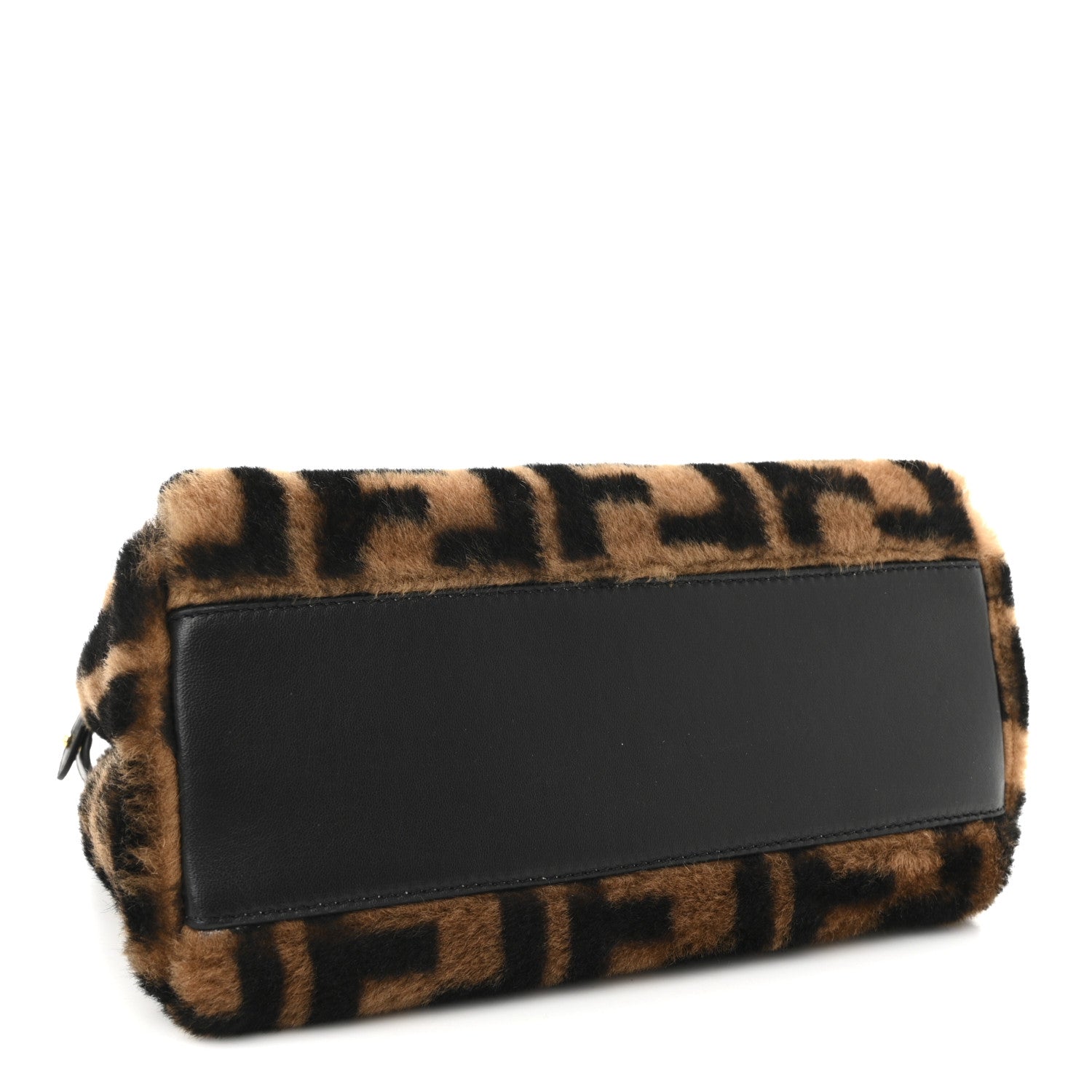 Fendi Shearling Nappa Macro FF 1974 Mini Peekaboo Iconic Satchel Tobacco Black 4 of 9