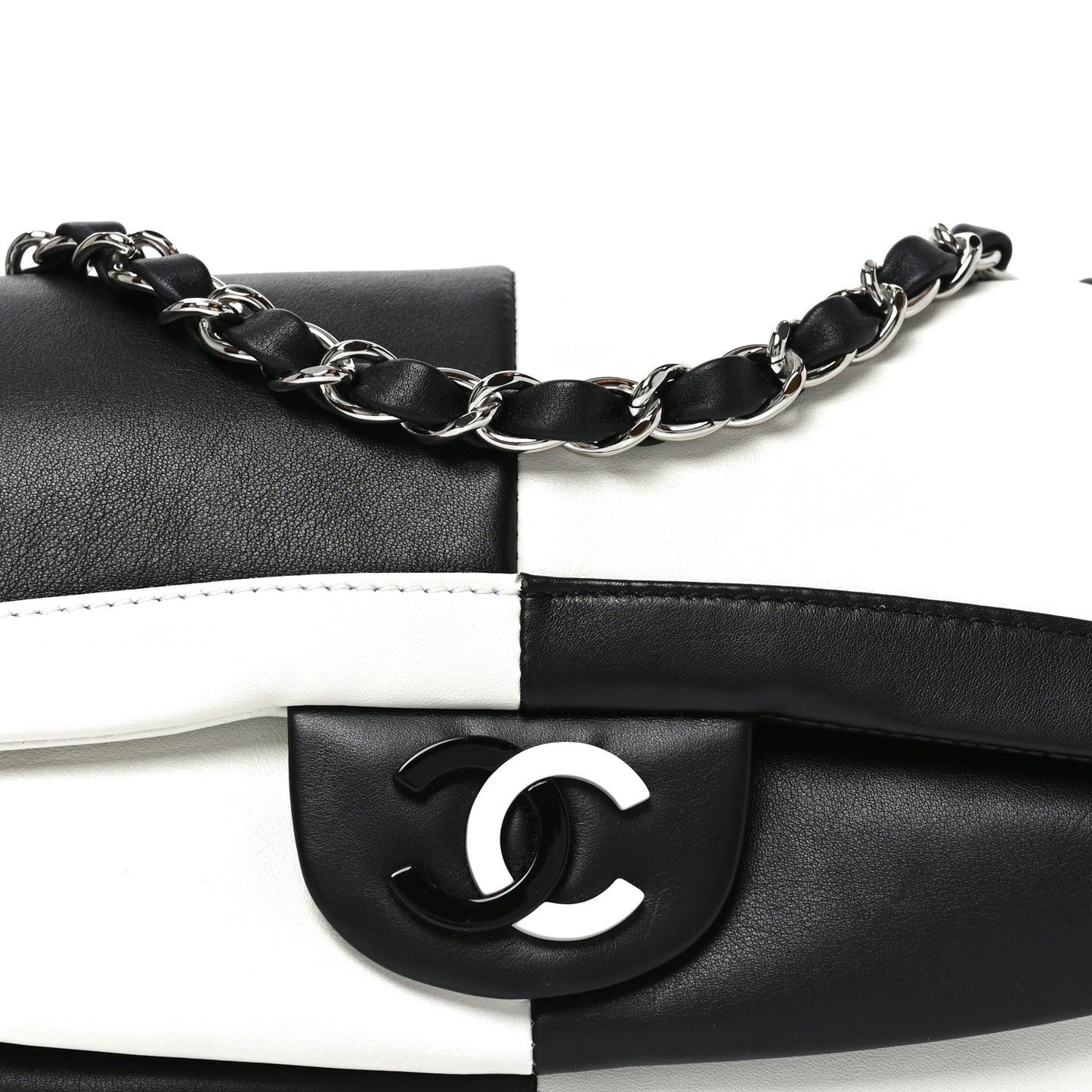 Lambskin Geometric Patchwork Mini Flap Black White