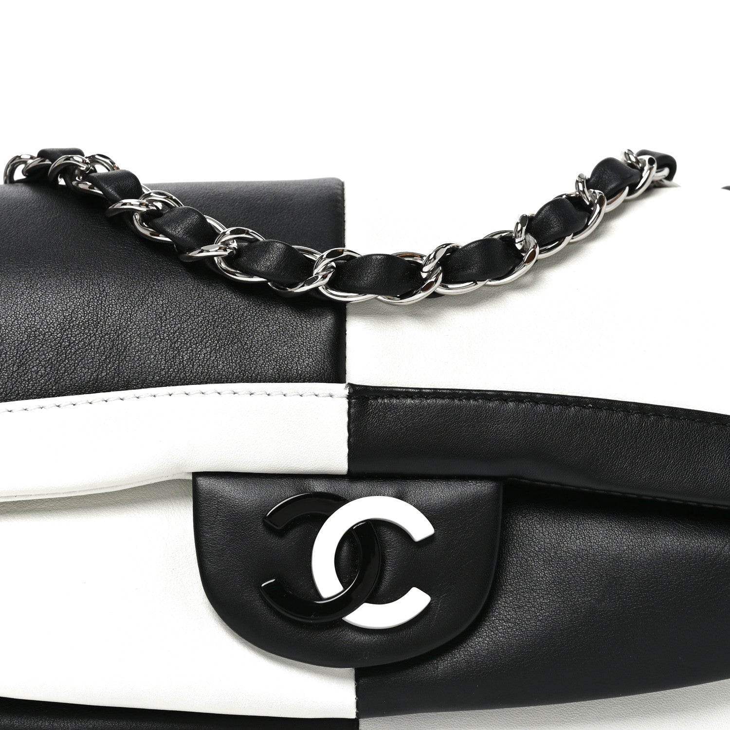 Chanel Lambskin Geometric Patchwork Mini Flap Black White 8 of 10