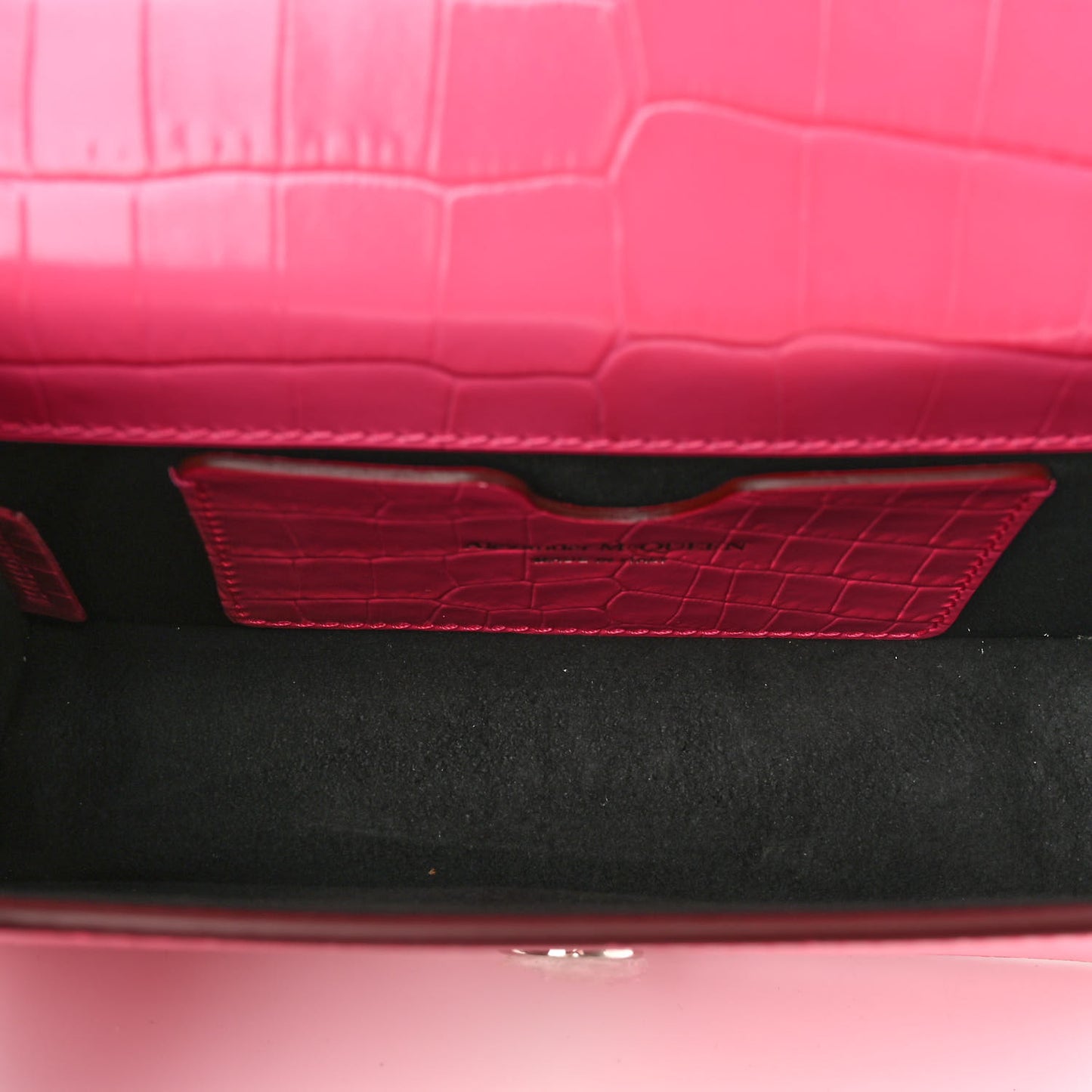 Shiny Crocodile Embossed Jeweled Satchel Peony Pink