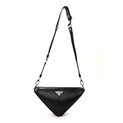 Prada Softy Calfskin Triangle Shoulder Bag Black 1 of 9