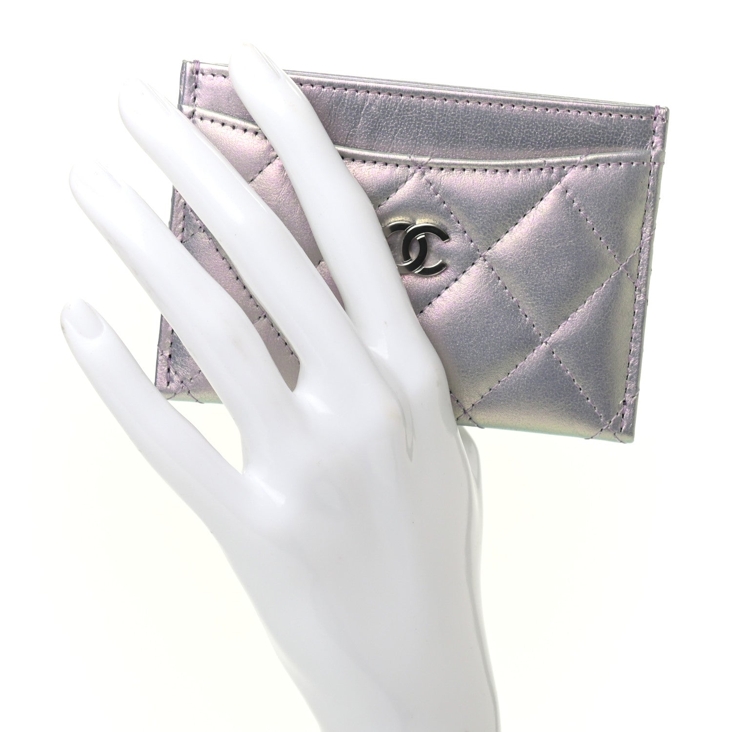 Chanel Iridescent Calfskin Quilted Card Holder Light Purple 2 of 8